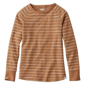 L.L. Bean Women’s Tan and White Striped Long Sleeve Tee Hiking Layers Waffle